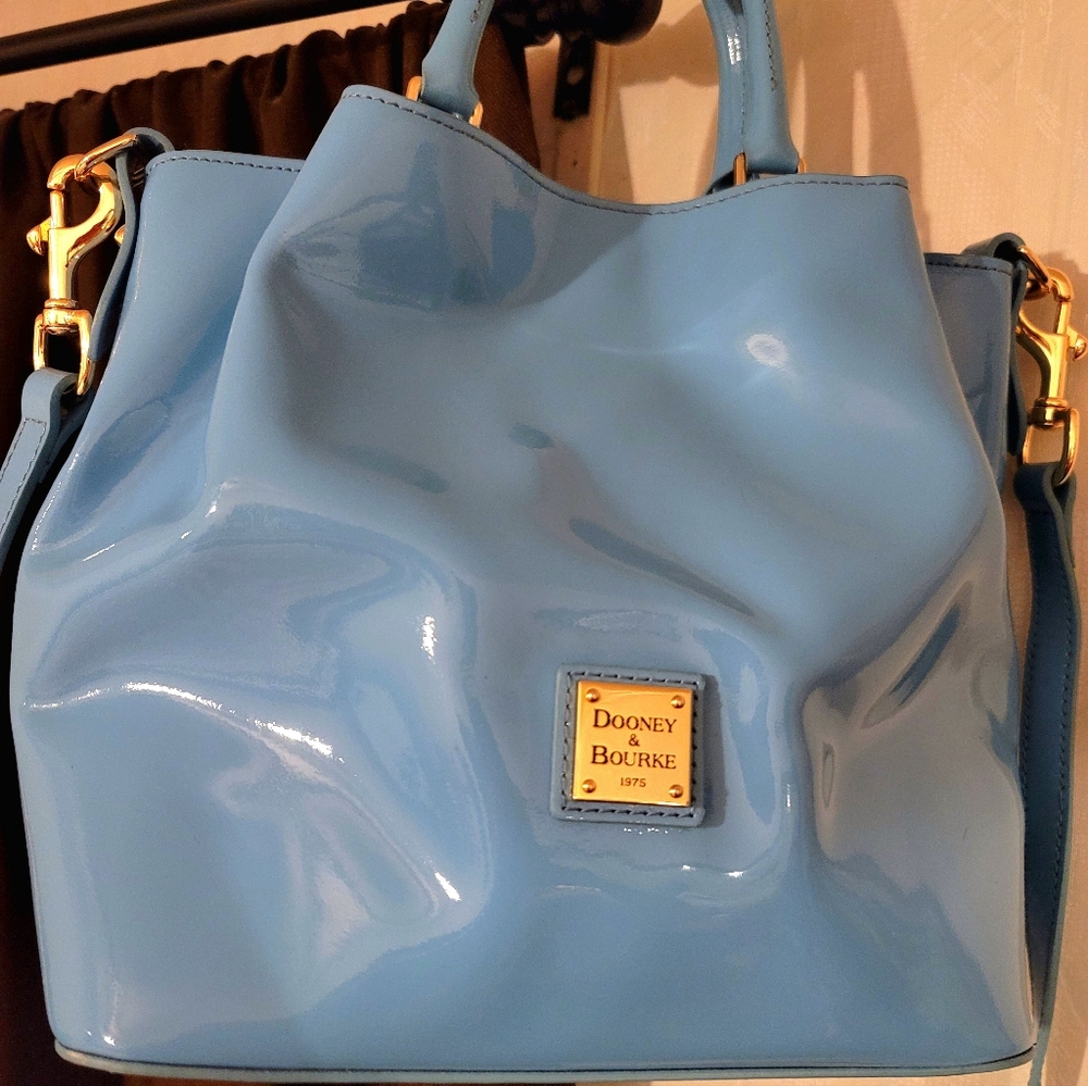 Dooney and Bourke Sky Blue Patent Leather Crossbody Bucket Bag